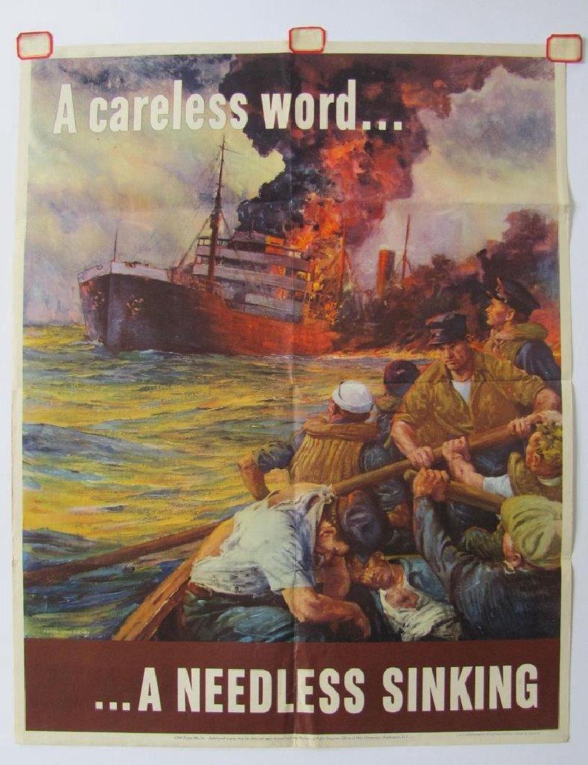 c1940s VINTAGE WWII POSTER, A NEEDLESS SINKING, FISCHER (1 of 1)