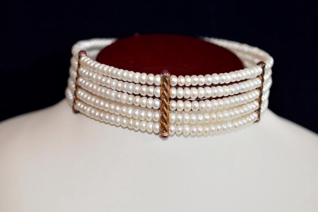 Ladies 14k Gold 5 Strand Pearl Choker Necklace (1 of 3)