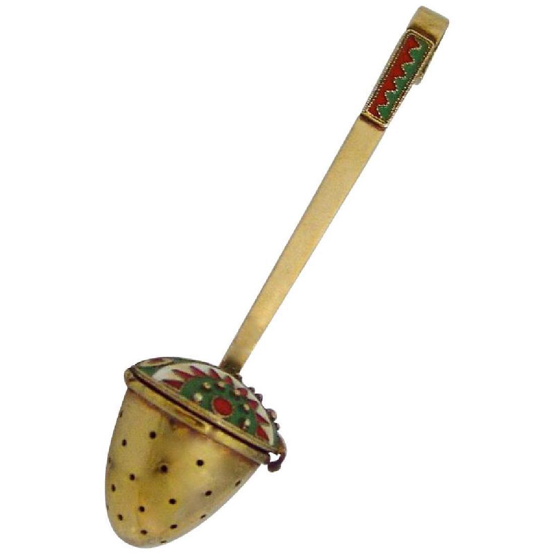 Vintage Russian Silver Gilt Enamel Tea Infuser, 1960 (1 of 1)