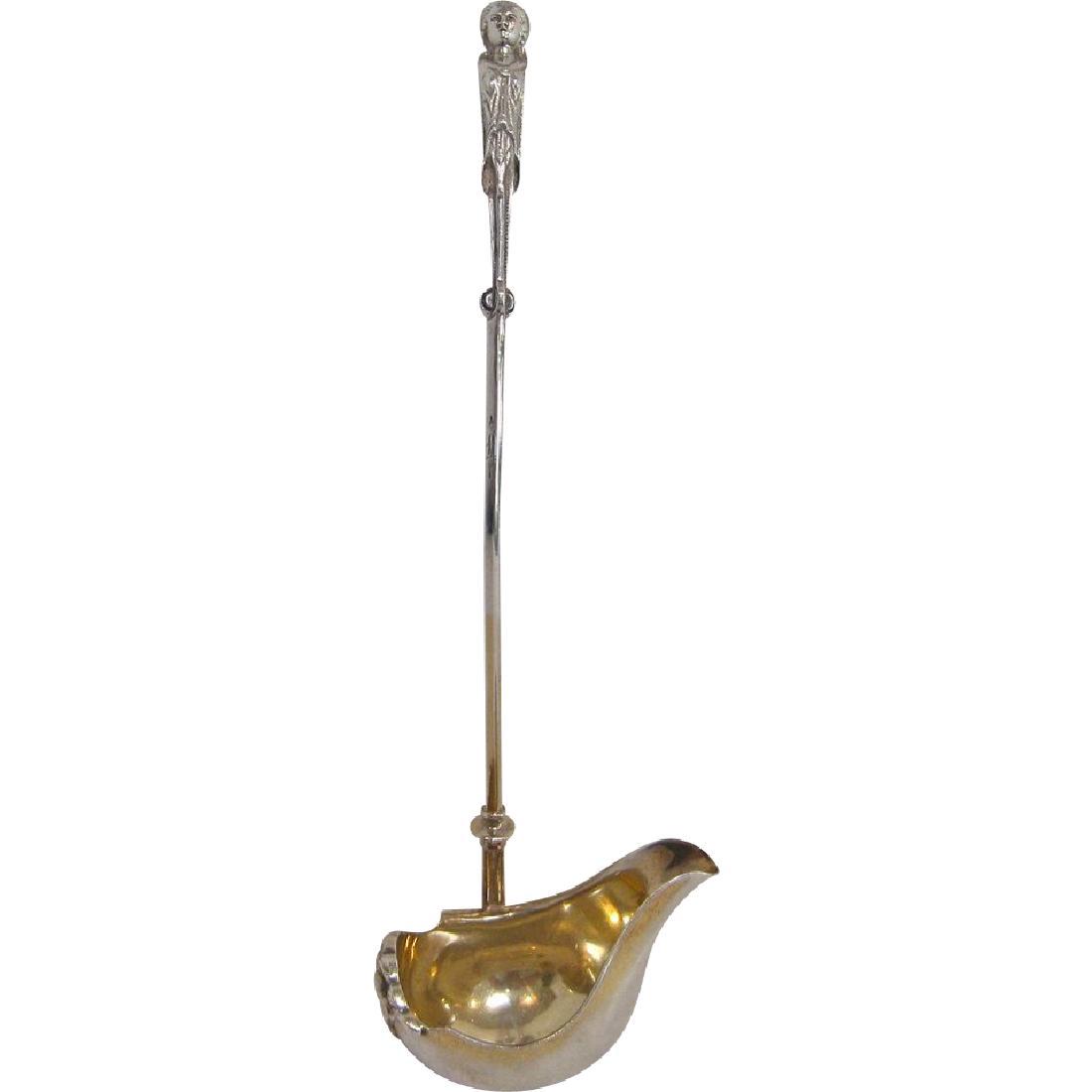 Antique George Sharp Gilt Sterling Silver Toddy Ladle: This is a stunning and truly unique sterling silver hot toddy or cream ladle, made by George Sharp in the 1870s. A beautiful example of George Sharp silver-work, it is made in a Neo Classical style an