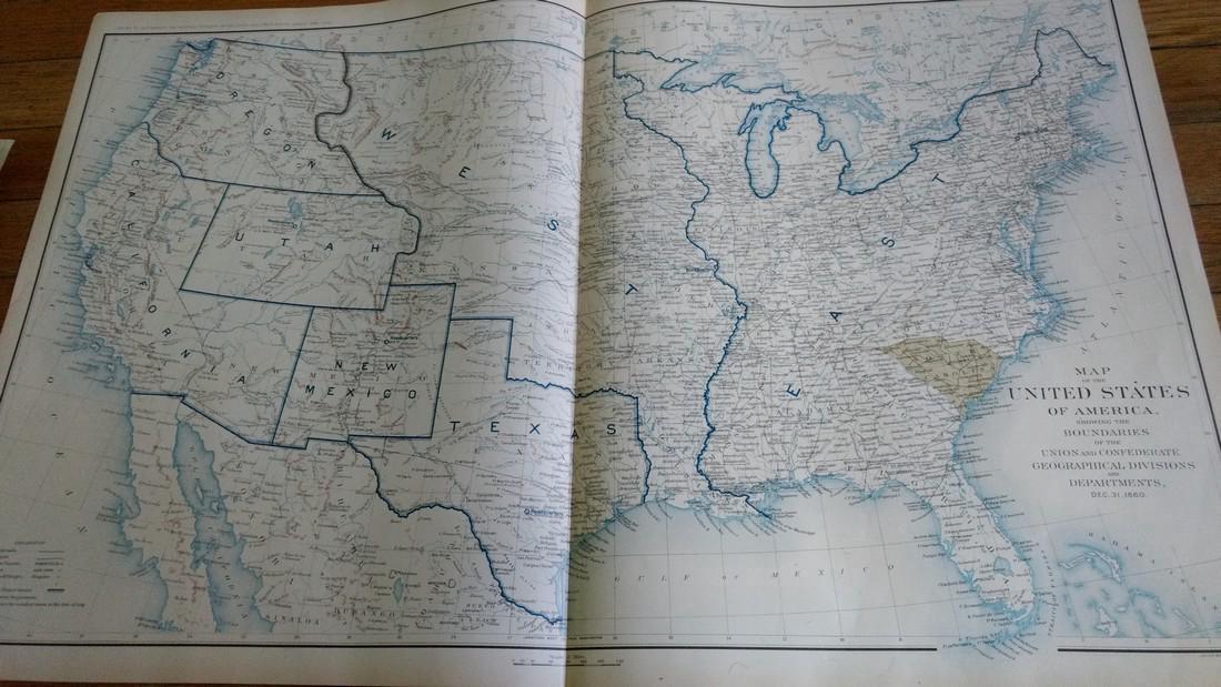 Bien: Antique Map of the US, Union & Confederate, 1895 (1 of 4)