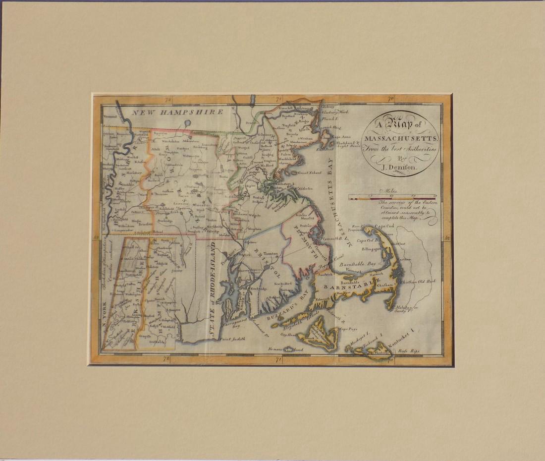 Thomas & Andrews: Antique Map of Massachusetts, 1796: Map: Massachusetts Date: 1796 Medium: Original copperplate engraving From Morse's Universal Geography by Thomas & Andrews, Boston, 1796 Dimensions: 15" x 12.5" Unframed. Please note that this lot has 