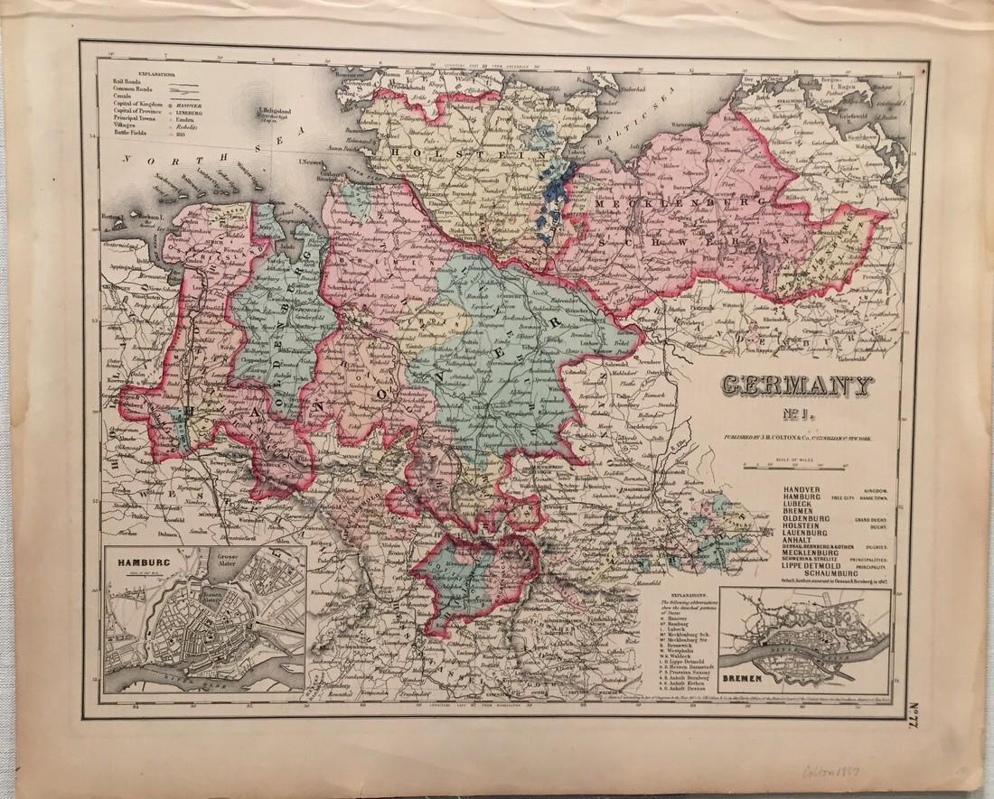 Colton: Antique Map of Germany, 1857 (1 of 1)
