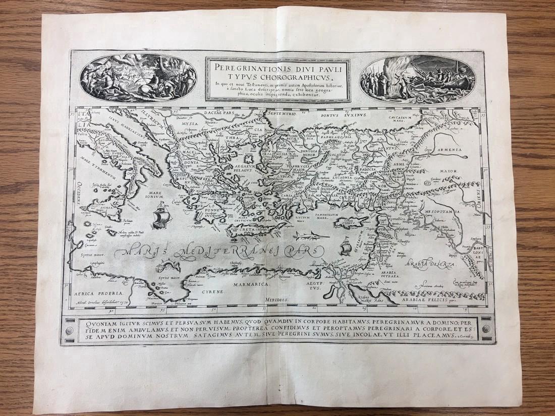 Ortelius: Antique Map of Travels of St. Paul, 1624 (1 of 2)