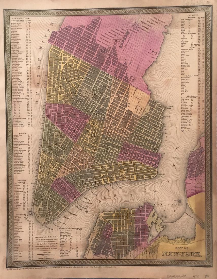Cowperthwait: Antique Map of New York, 1850: Title: Map of New York by Cowperthwait Date: 1850 Medium: Hand Colored Lithograph Dimensions (in.): 14 x 17 No Reserve: This lot starts at $1 and has no reserve as a courtesy so that collectors can de