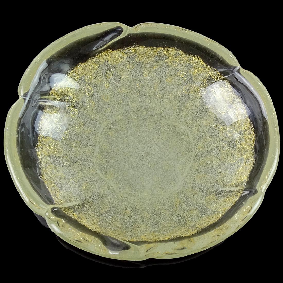 Murano Pulegoso Gold Flecks Italian Art Glass Bowl (1 of 5)