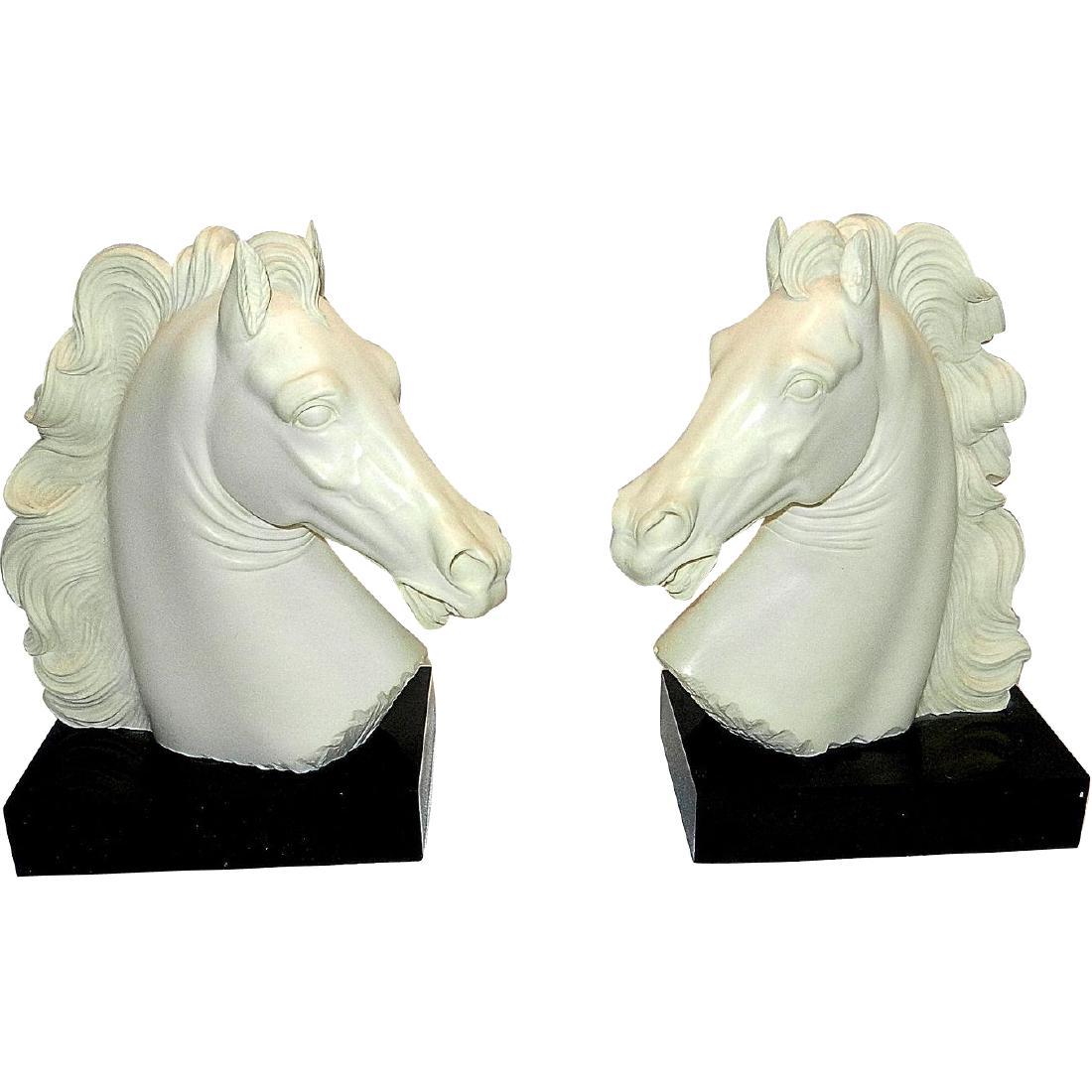 Vintage Giannelli Horse Head Bookends Alabaster Italy (1 of 5)