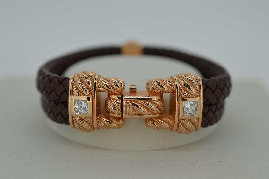Judith Ripka Rose Gold Clad Brown Leather Bracelet (1 of 2)