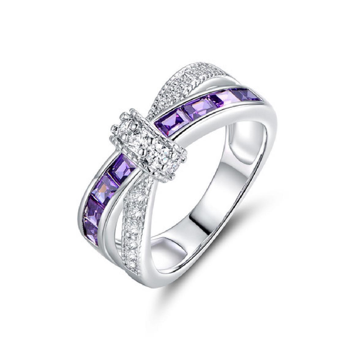 Sterling Silver Purple & White Cubic Zirconia Ring (1 of 3)