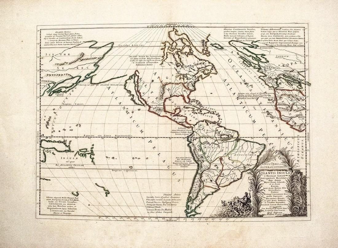 Sanson: Antique Map of Americas with Atlantis, 1699 (1 of 1)