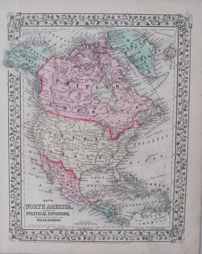 Mitchell: Antique Map Of North America, 1867