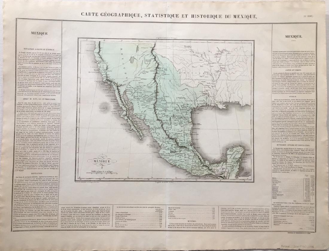 Buchon: Antique Map of Mexico, 1825: Title: Map of Mexico by Buchon Date: c 1825 Medium: Copper Engraving Dimensions (in): 28 x 21.5 Condition: Great Condition No Reserve: This lot starts at $1 and has no reserve as a courtesy so that co