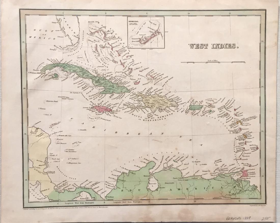 Bradford: Antique Map of West Indies, 1838 (1 of 1)