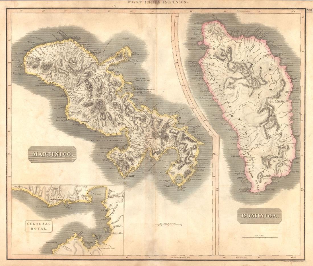 Thomson: Antique Map of West Indies, 1817: Map: West Indies Islands. Martinico | Dominica. Publication Date: 1817 Authors: JOHN THOMSON, JUNR. & CO., THOMSON, JOHN & CO. Publisher: JOHN THOMSON, JUNR. & CO. Size: Double Folio – 19.30 H x 23.
