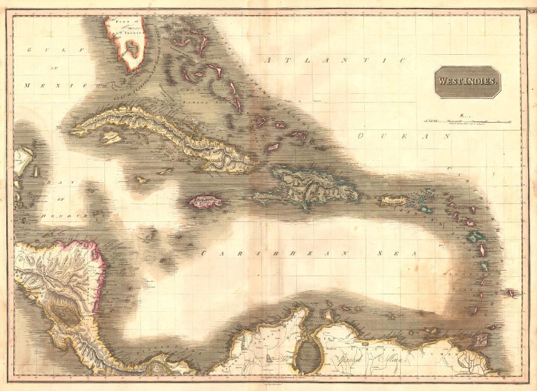 Thomson: Antique Map of the West Indies, 1817: Map: West Indies. Publication Date: 1817 Authors: JOHN THOMSON, JUNR. & CO., THOMSON, JOHN & CO. Publisher: JOHN THOMSON, JUNR. & CO. Size: Double Folio – 19.25 H x 26.75 W Inches No.46 from Thomson