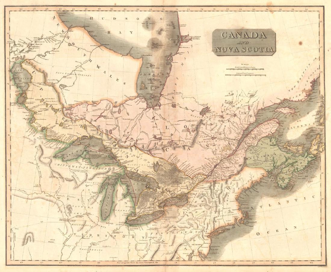 Thomson: Antique Map of Canada & Nova Scotia, 1817: Map: Canada and Nova Scotia. Publication Date: 1817 Authors: JOHN THOMSON, JUNR. & CO., THOMSON, JOHN & CO. Publisher: JOHN THOMSON, JUNR. & CO. Size: Double Folio – 19.00 H x 23.30 W Inches No.43 (