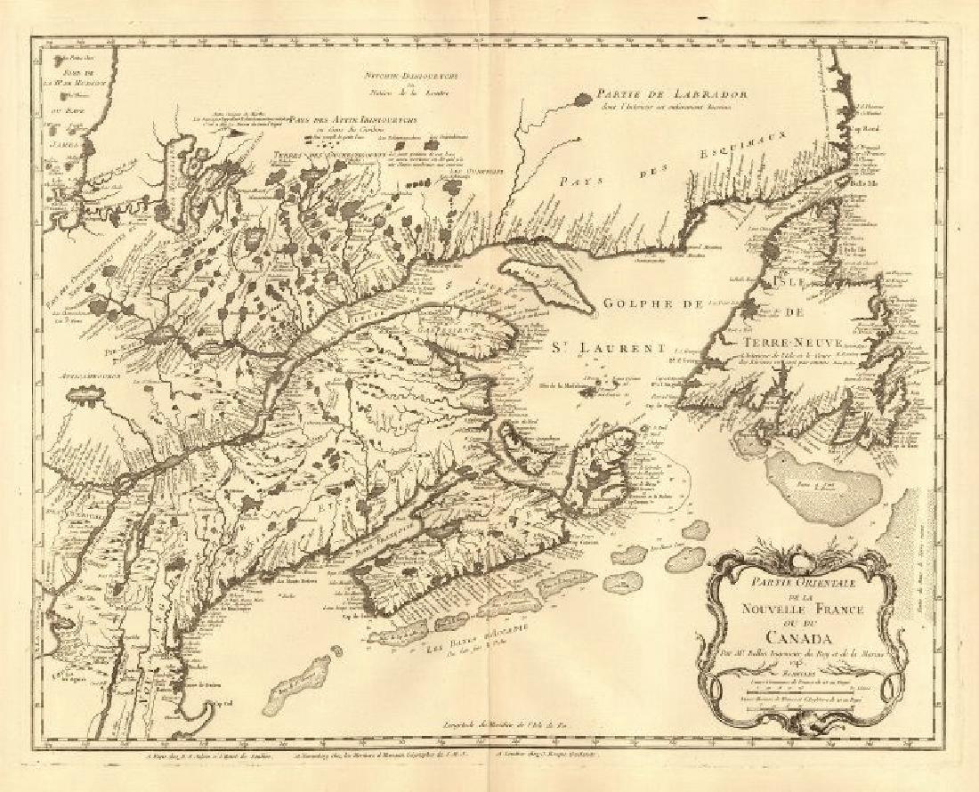 Bellin: Antique Map of St. Lawrence Gulf; Canada, 1745 (1 of 2)