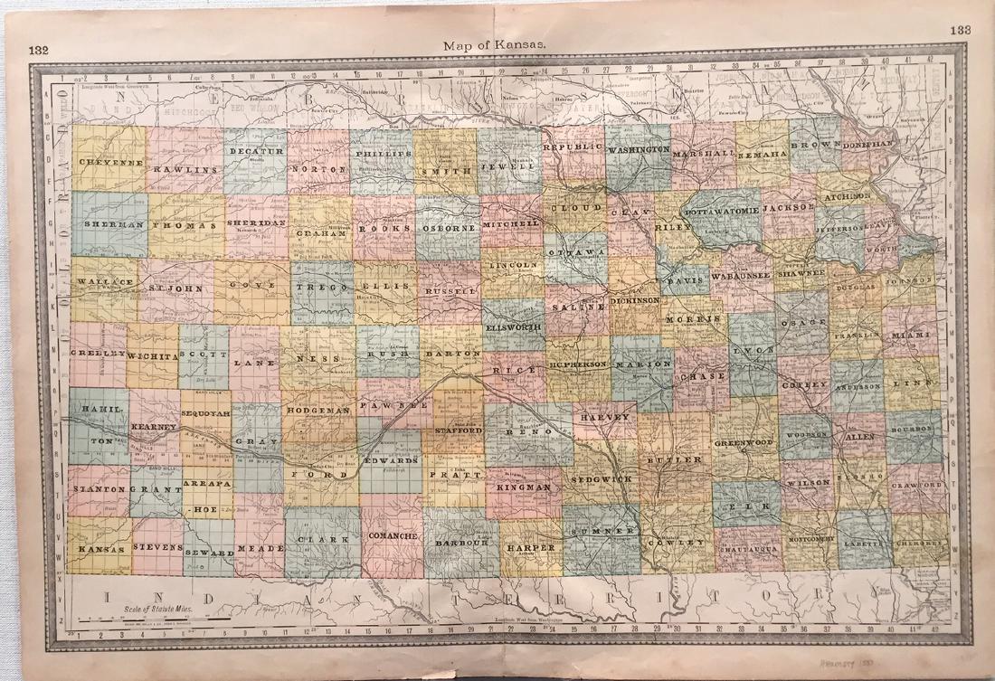 Hardesty: Antique Map of Kansas, 1883 (1 of 1)