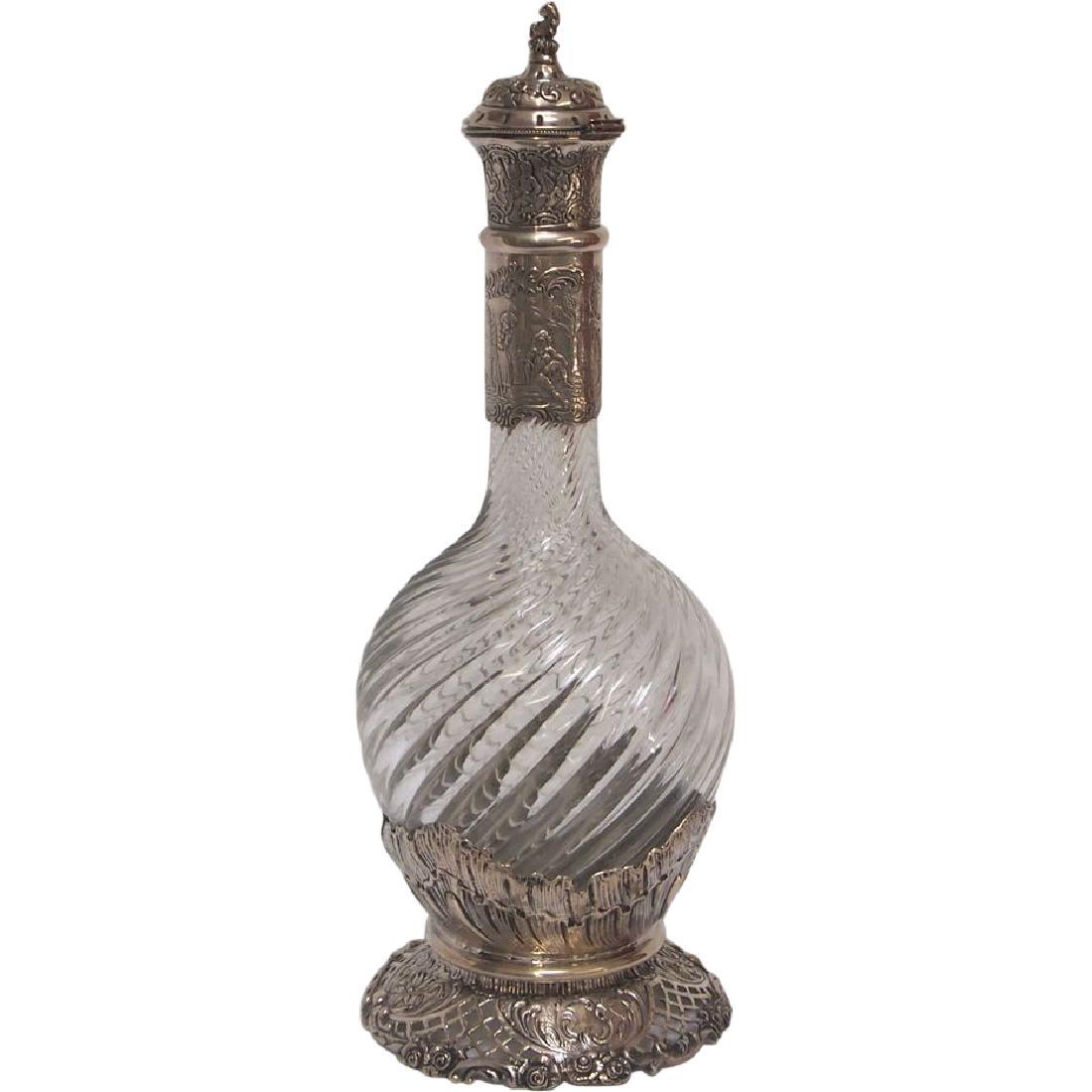Antique Carved Crystal Chased Sterling Silver Decanter (1 of 7)