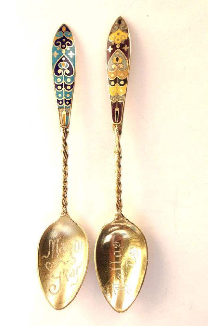 Pair of Antique Gorham Sterling Gilt Cloisonne Spoons (1 of 3)