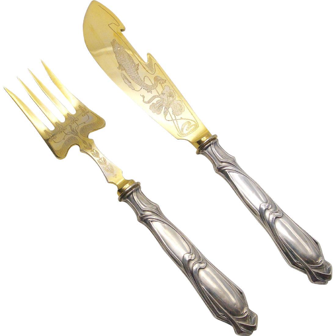 German Art Nouveau 800 Silver Fish Serving Set (1 of 6)