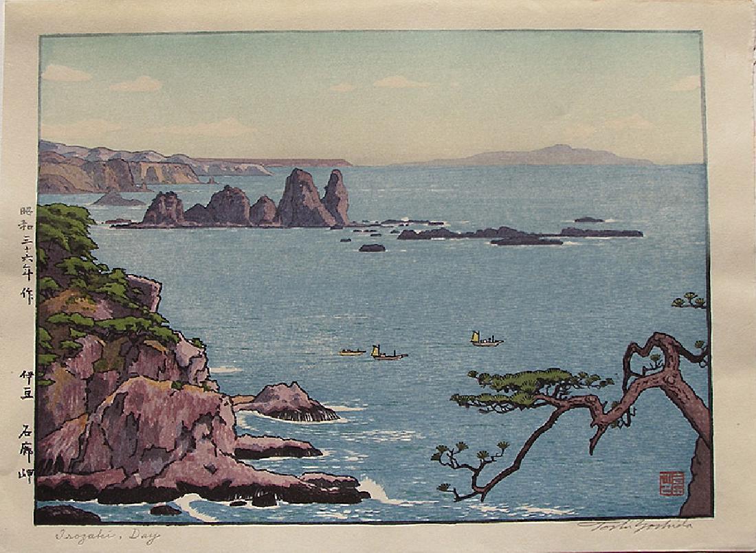 Toshi Yoshida Irozaki, Day Japanese Woodblock Print: Artist: Toshi Yoshida Subject: Irozaki, Day Publisher: Yoshida studio Signature: Toshi Yoshida and English title in pencil Date: 1961 Format: ôban, 37.8 x 28 cm Medium: Japanese Woodblock Print Toshi