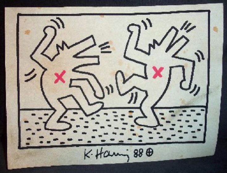 Keith Haring Dancing Dogs Drawing Signed (1 of 6)