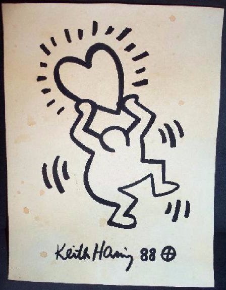 Keith Haring Dancing Man With Heart Drawing Signed (1 of 6)