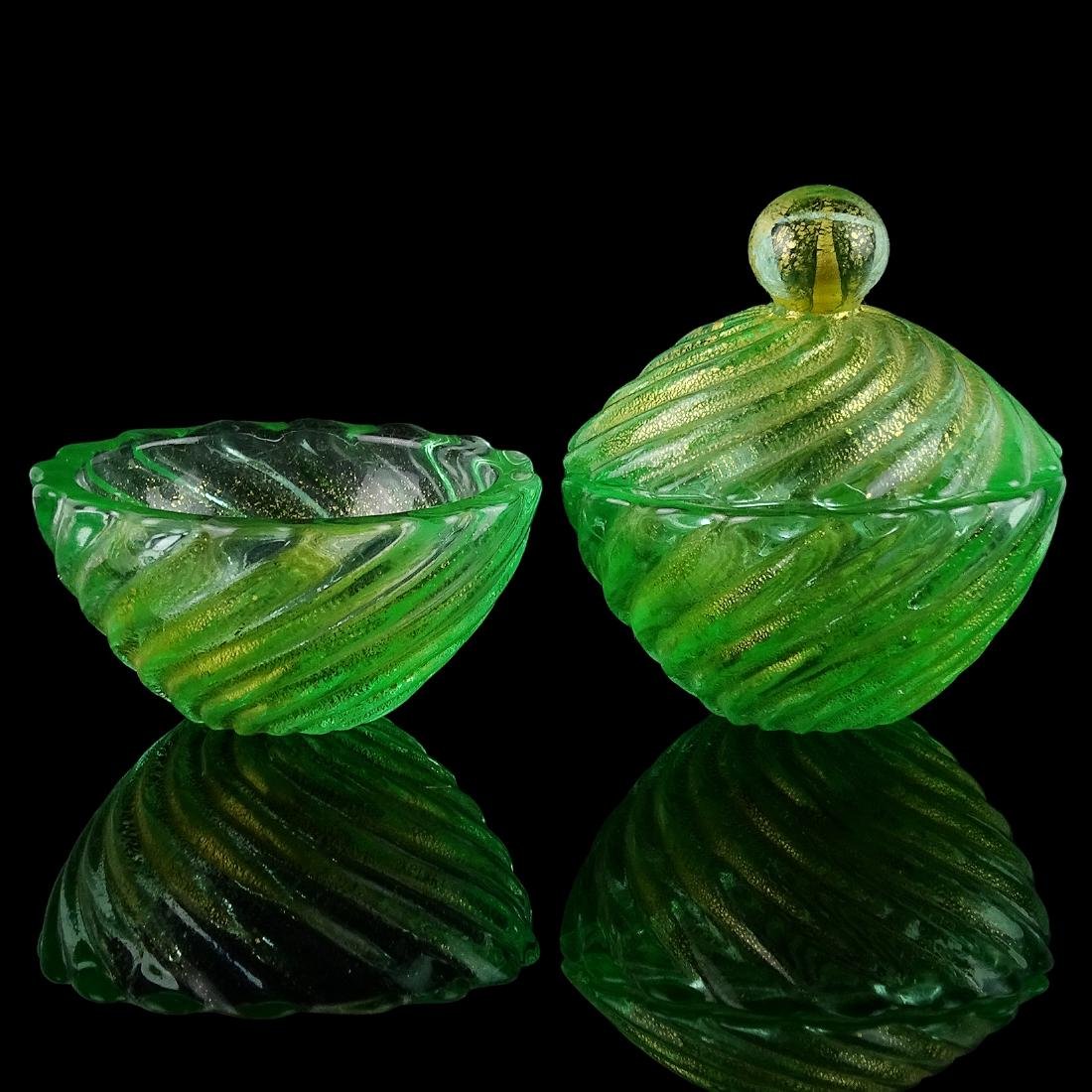 Murano Green Gold Flecks Salt Condiment Dishes Labelled (1 of 3)