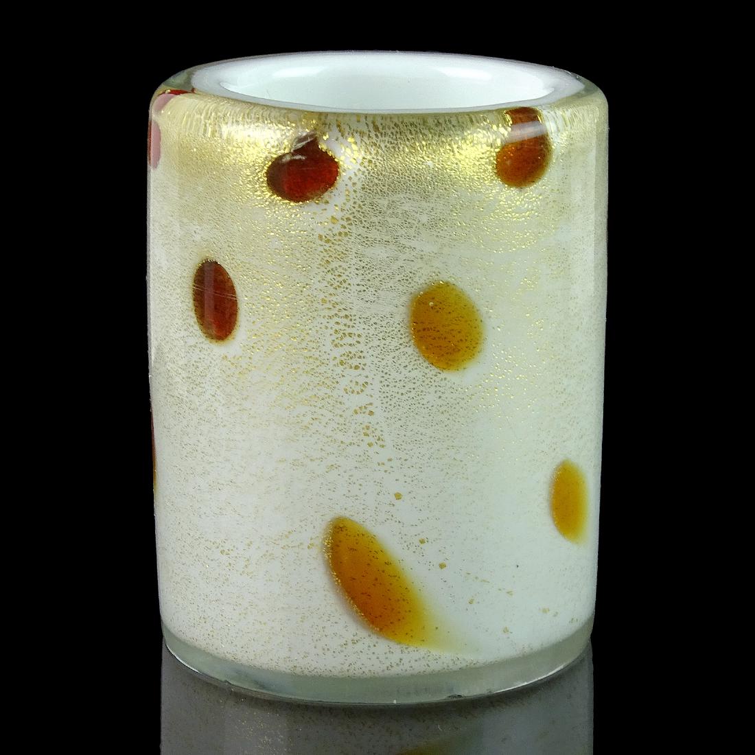 Barbini Murano Orange Spots Art Glass Toothpick Holder