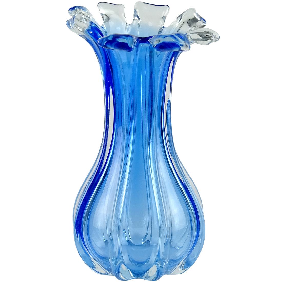 Vintage Murano Blue Sommerso Art Glass Flower Vase (1 of 3)