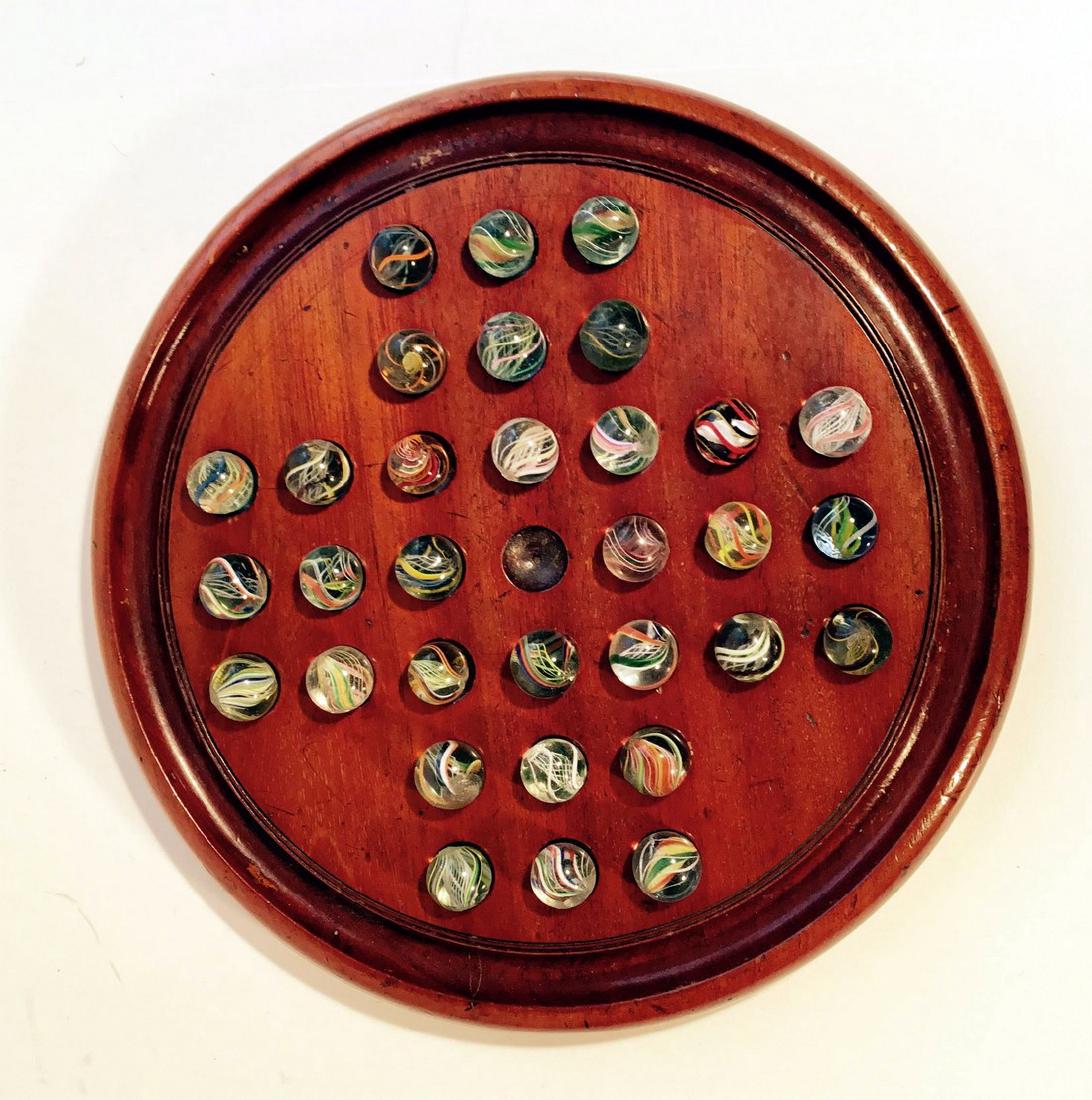 Victorian Solitaire Game Board With 32 Glass Marbles (1 of 2)