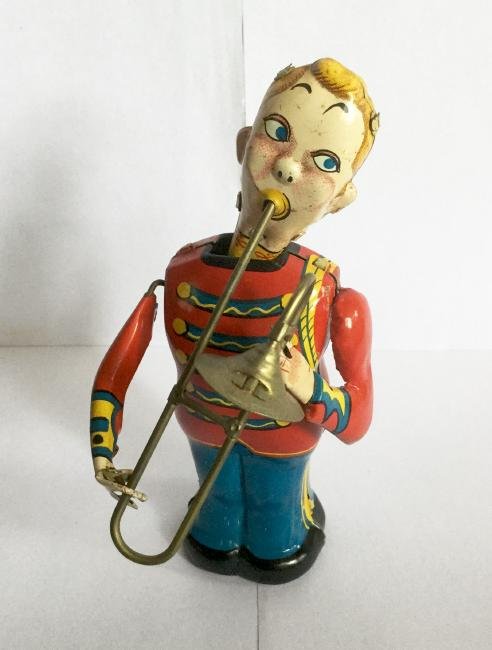1950's Trombone Playing Tin Wind Up Toy (1 of 1)