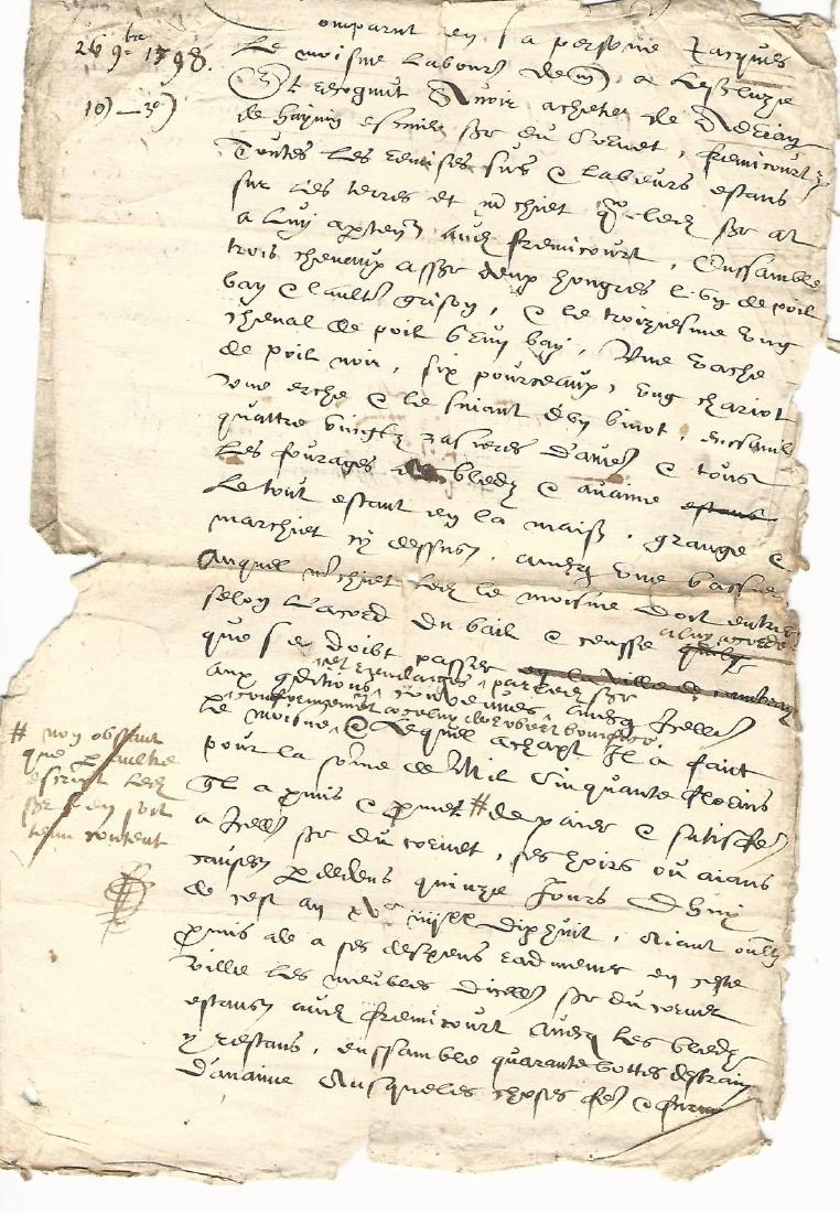 1598 French Manuscript Document (1 of 2)