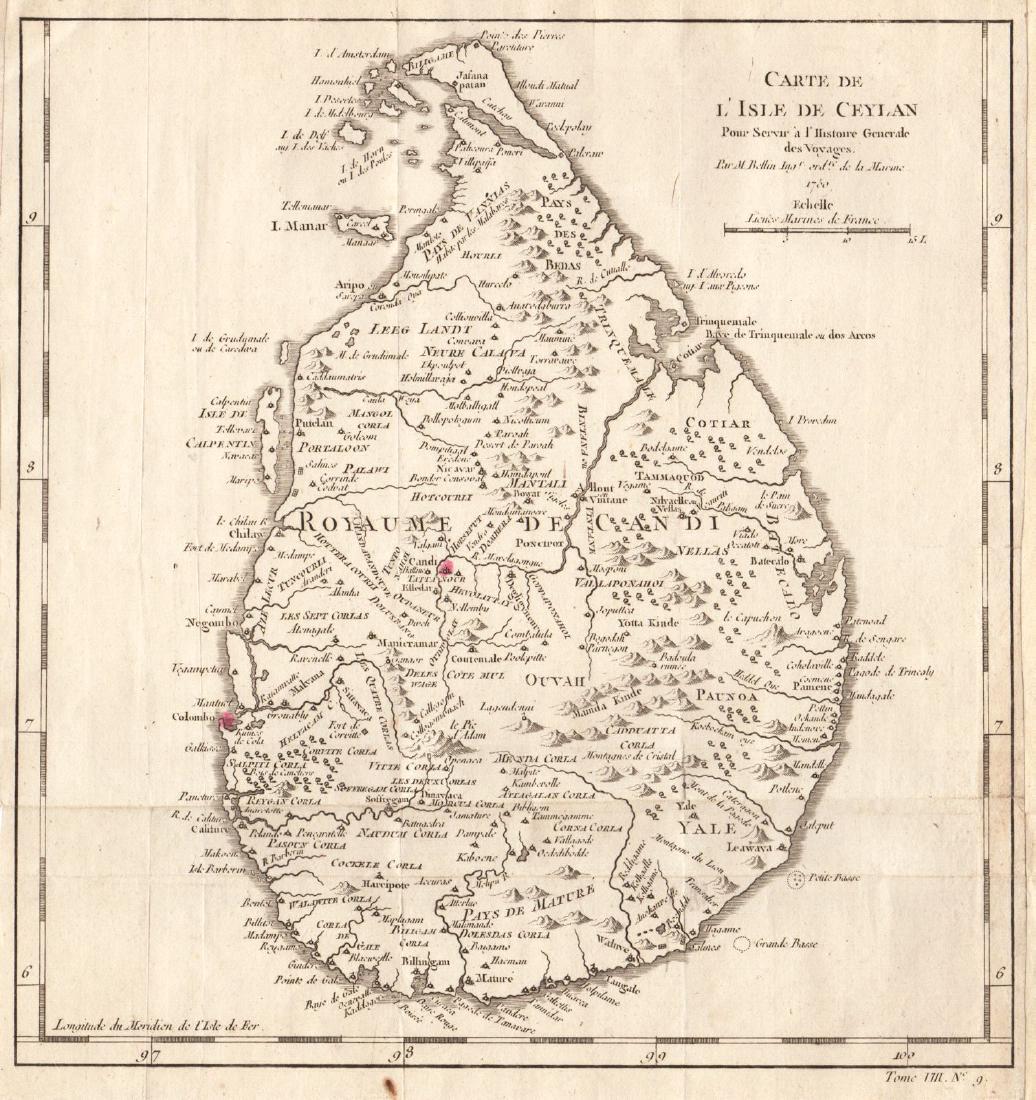 Bellin: Antique Map of Island of Ceylon, 1750 (1 of 1)