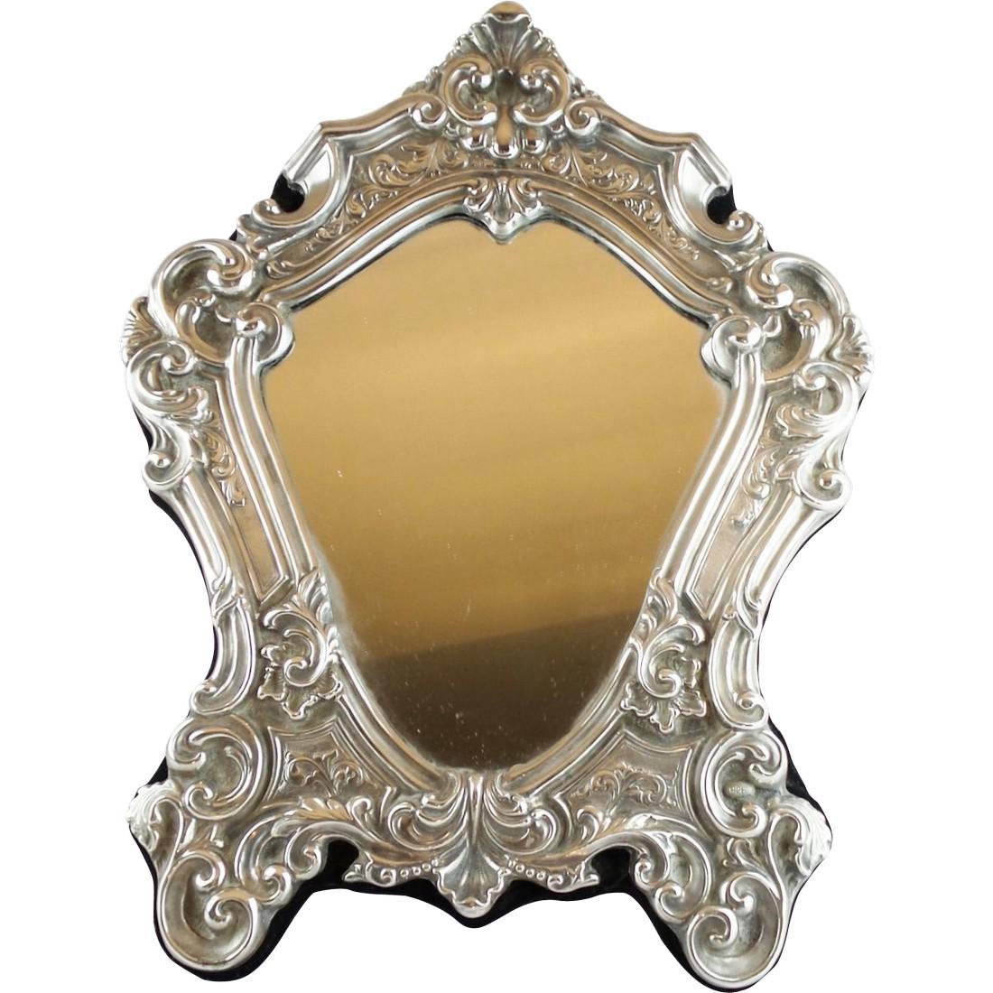 Antique Sterling Silver Velvet Easel Vanity Mirror (1 of 7)