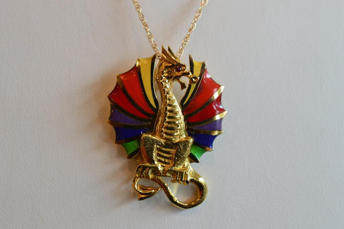 Ladies 18K Yellow Gold Enamel Dragon Pendant (1 of 2)