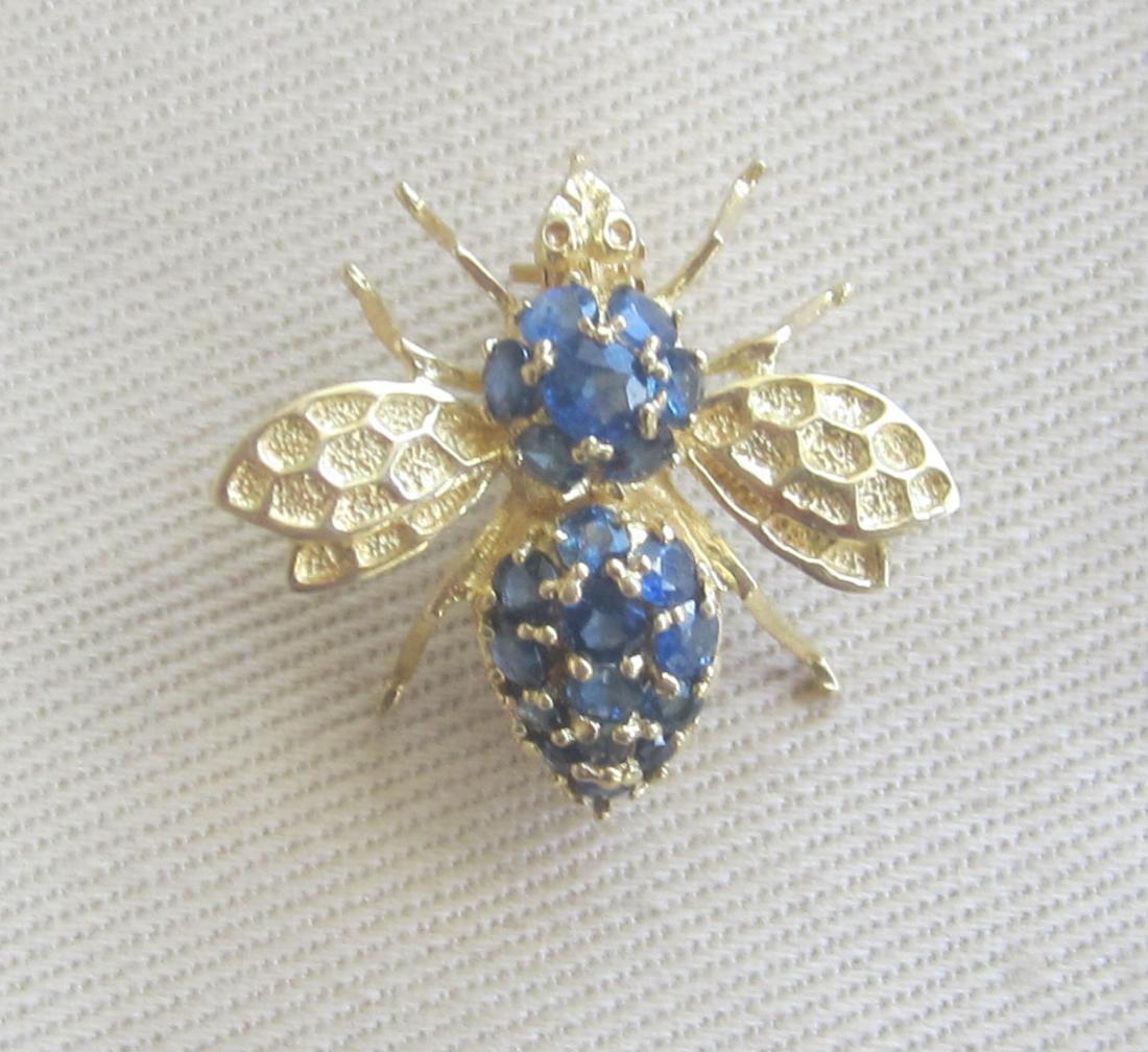 Vintage 14K Gold Sapphire Bee Pin, 0.9ctw (1 of 3)