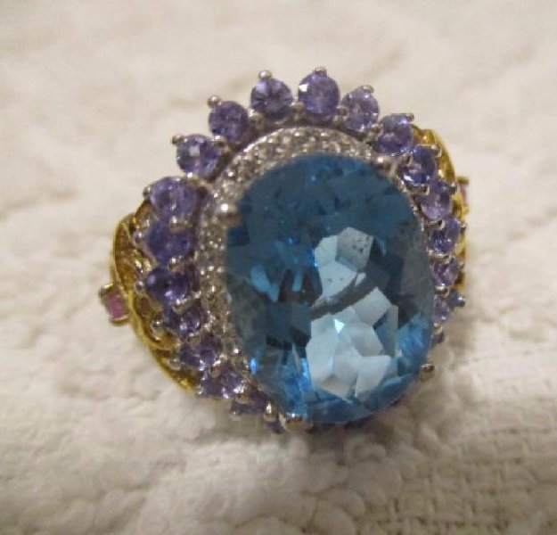 Platinum Sterling Silver Topaz Tanzanite Ring, 9.16ctw (1 of 2)