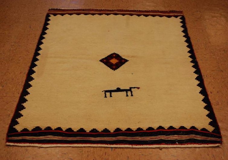Antique Persian Shiraz Qashkai Sofreh Kilim Rug 4.1x5.2 (1 of 6)