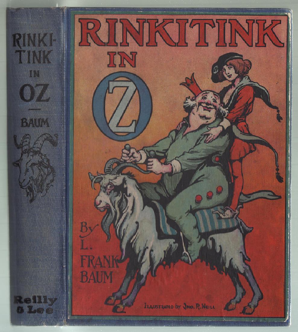 Rinkitink in Oz by L. Frank Baum, Pre-1935 Printing: Rinkitink in Oz by L. Frank Baum, pre-1935 printing. All 12 full-color illustrations by John R. Neill are present plus numerous b/w illustrations throughout. Reilly & Lee imprint which indicates later