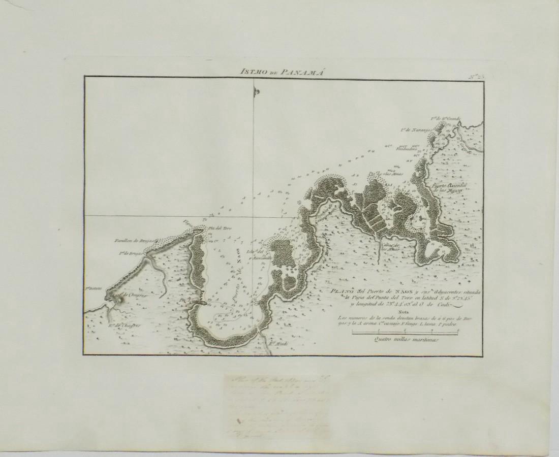 de Ferrer: Antique Nautical Chart of Puerto de Naos: Map: 1809 Nautical Chart of Puerto de Naos y adyacentes, Panama Date Printed: 1809 Cartographer: José Joaquín de Ferrer Material/Medium: Engraving Size: 11 3/4" x 15" Original engraving from José J