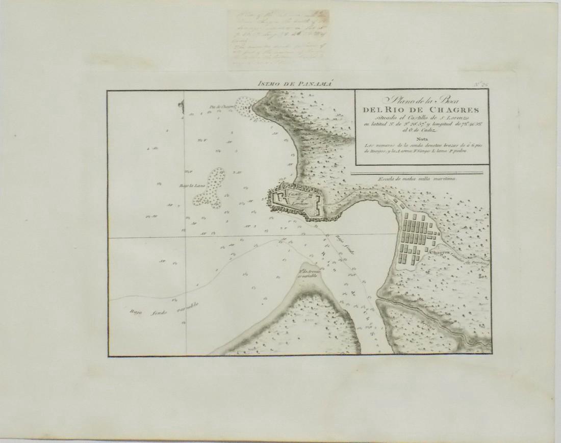 de Ferrer: Antique Nautical Chart of Puerto de Chagres: Map: 1809 Nautical Chart of Puerto de Chagres, Panama (Castillo de Lorenzo) Date Printed: 1809 Cartographer: José Joaquín de Ferrer Material/Medium: Engraving Size: 11 3/4" x 15" Original engraving 