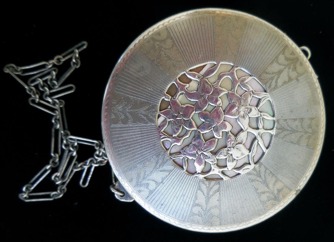 Vintage American Silver-Plated Compact with Chain (1 of 8)