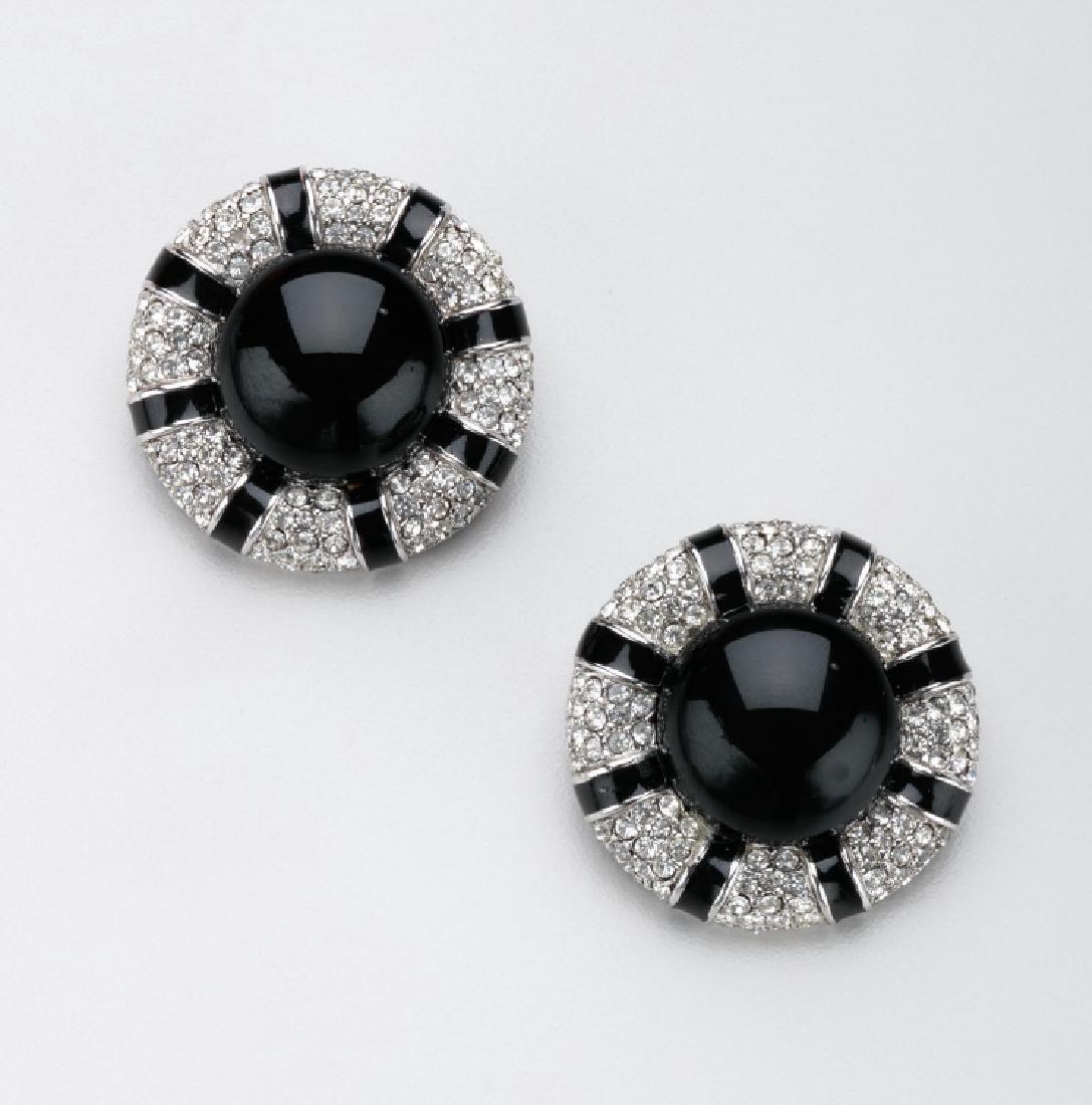 Vintage Ciner Rhinestone Onyx Life Saver Earrings (1 of 2)