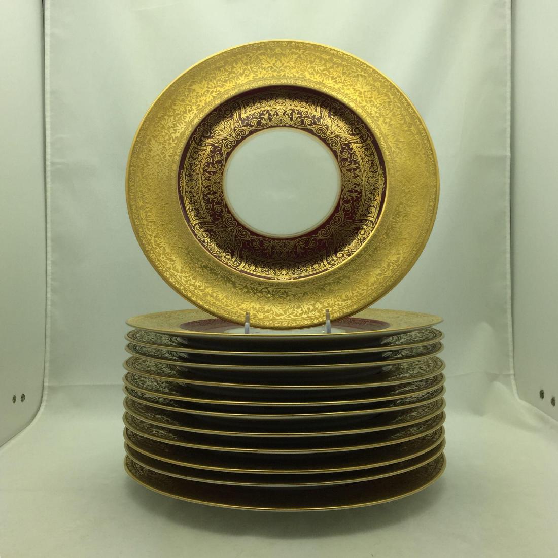12 Heinrich Burgundy + Gold Large Service Plates (1 of 3)