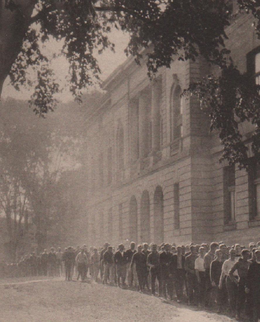 RALPH STEINER - Dartmouth - Out to Cheer the President: Artist: RALPH STEINER Print Title: Dartmouth - Out to cheer the President at Wet Down Medium: Vintage Collotype Printed in New York Printing Date: 1922 Image Size: 4" X 5" Steiner's First Published Wo