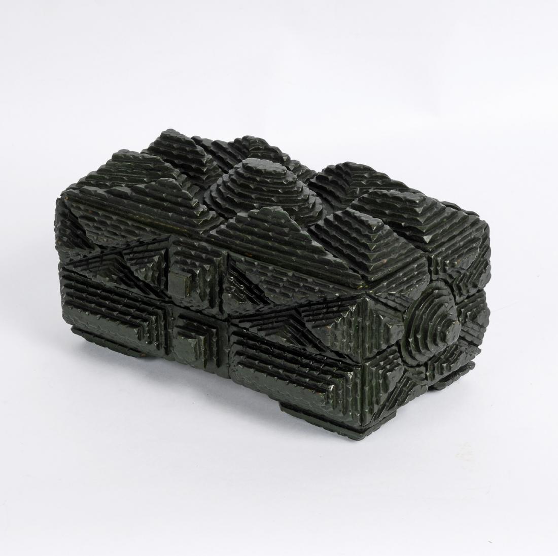 Green Painted Tramp Art Box with Trick Opening 1890s (1 of 5)