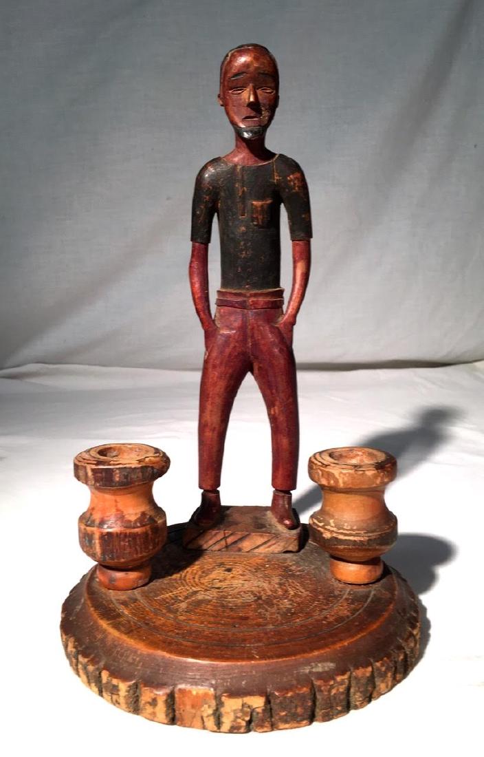 Adirondack Carved Double Candleholder 1920 (1 of 4)