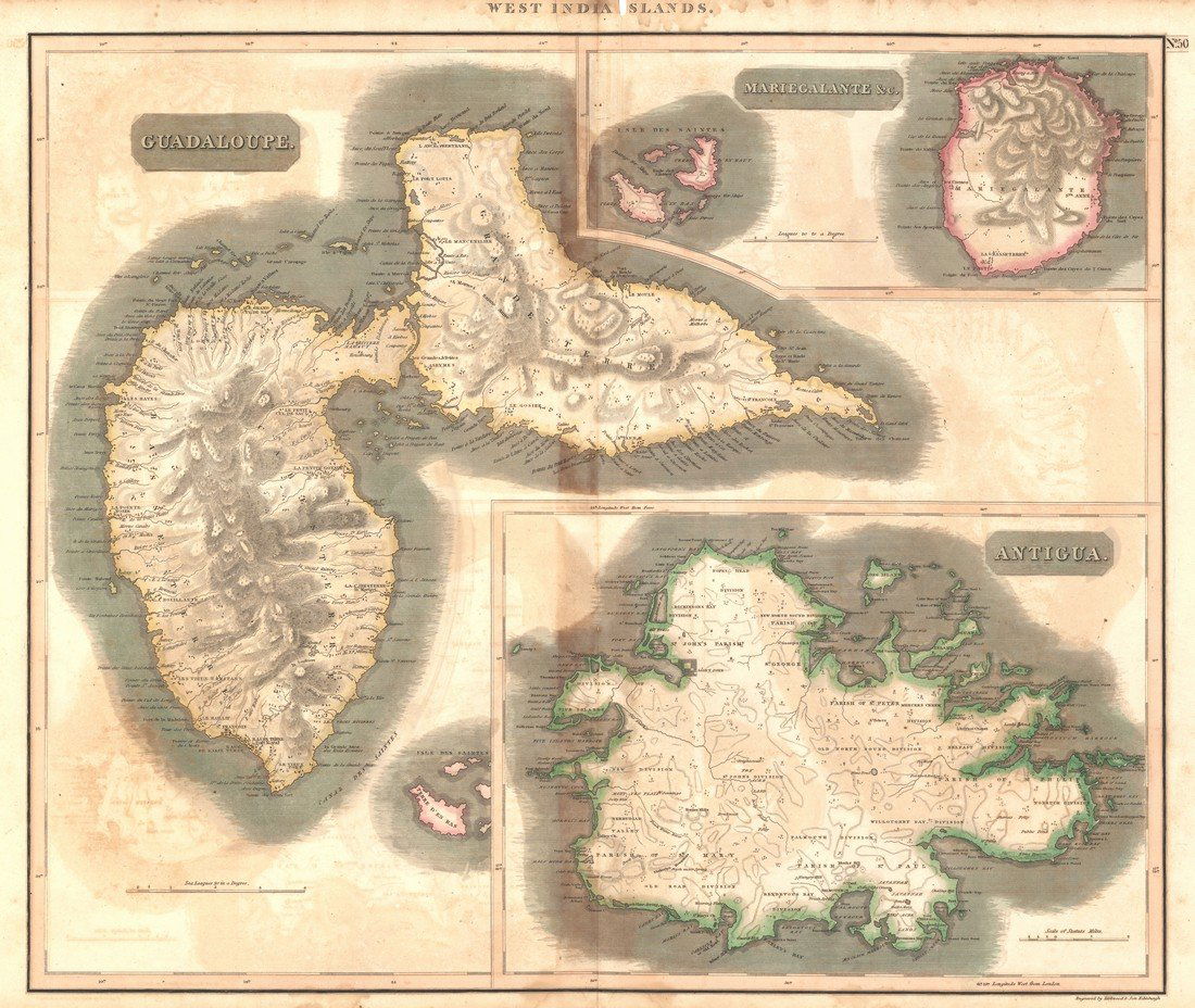 Thomson: Antique Map of West Indies Islands, 1817: Map: West Indies Islands. Guadaloupe. | Mariegalante &C. | Antigua. Publication Date: 1817 Authors: JOHN THOMSON, JUNR. & CO., THOMSON, JOHN & CO. Publisher: JOHN THOMSON, JUNR. & CO. Size: Double Fol